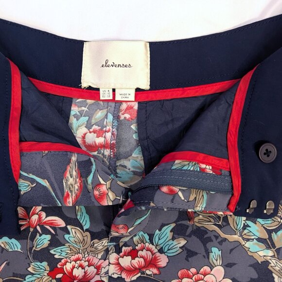 Elevenses | Anthropologie Floral Bird Tapered Tuxedo Ankle Trouser Pants | 6 - Picture 4 of 14